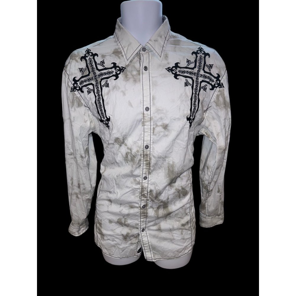 ROAR Men’s Signature Edition White Embroidered Button Up Shirt Richness Roars LG